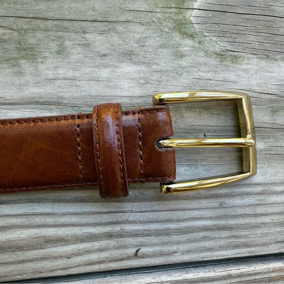 Jos A Bank Leather Belt Brown Marble Dress Business Suit 38 Brass Tone Buckle - Picture 4 of 16